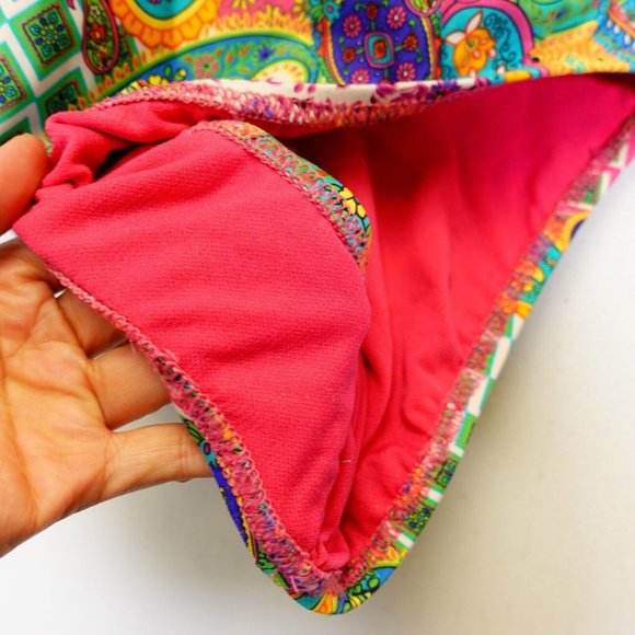 ABS Swimsuit 8 One Piece‎ Floral Paisley Colorful Ruffle Strappy Allen Schwartz - Picture 7 of 9